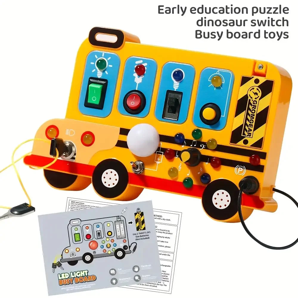 Interactive school bus learning toy with lights, switches and realistic engine sounds Sensory play for children 18 months and up