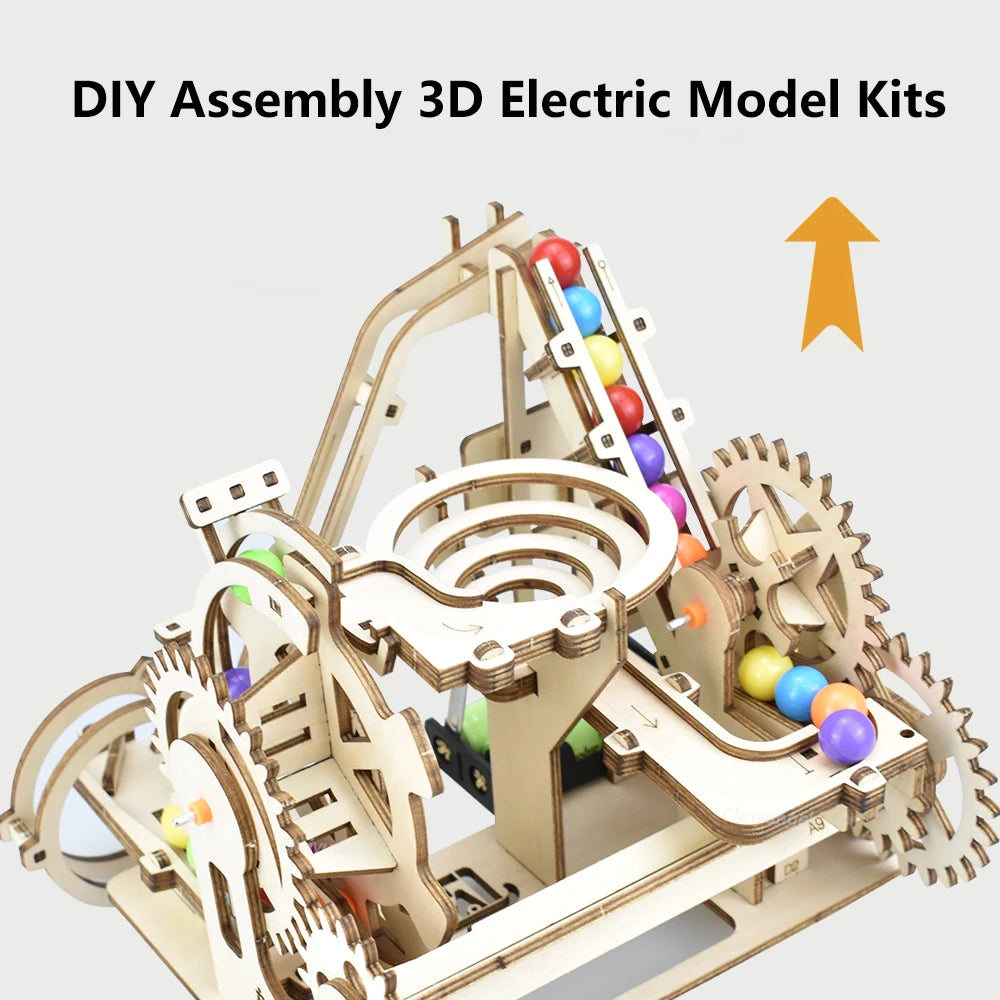 3D Wooden Puzzle Marble Run Set Electric Automatic Roller Coaster Model Building Kits STEAM Educational Toys Kids Adult Gifts