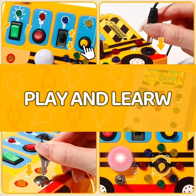 Interactive school bus learning toy with lights, switches and realistic engine sounds Sensory play for children 18 months and up