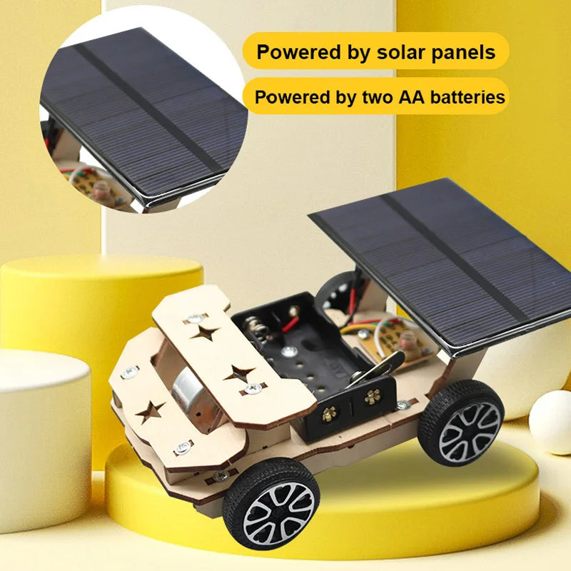 DIY Mini Solar Wireless Remote Control Car Toy Science Educational Toy Assembly RC Toys Wooden Car Vehicle Model For Kids