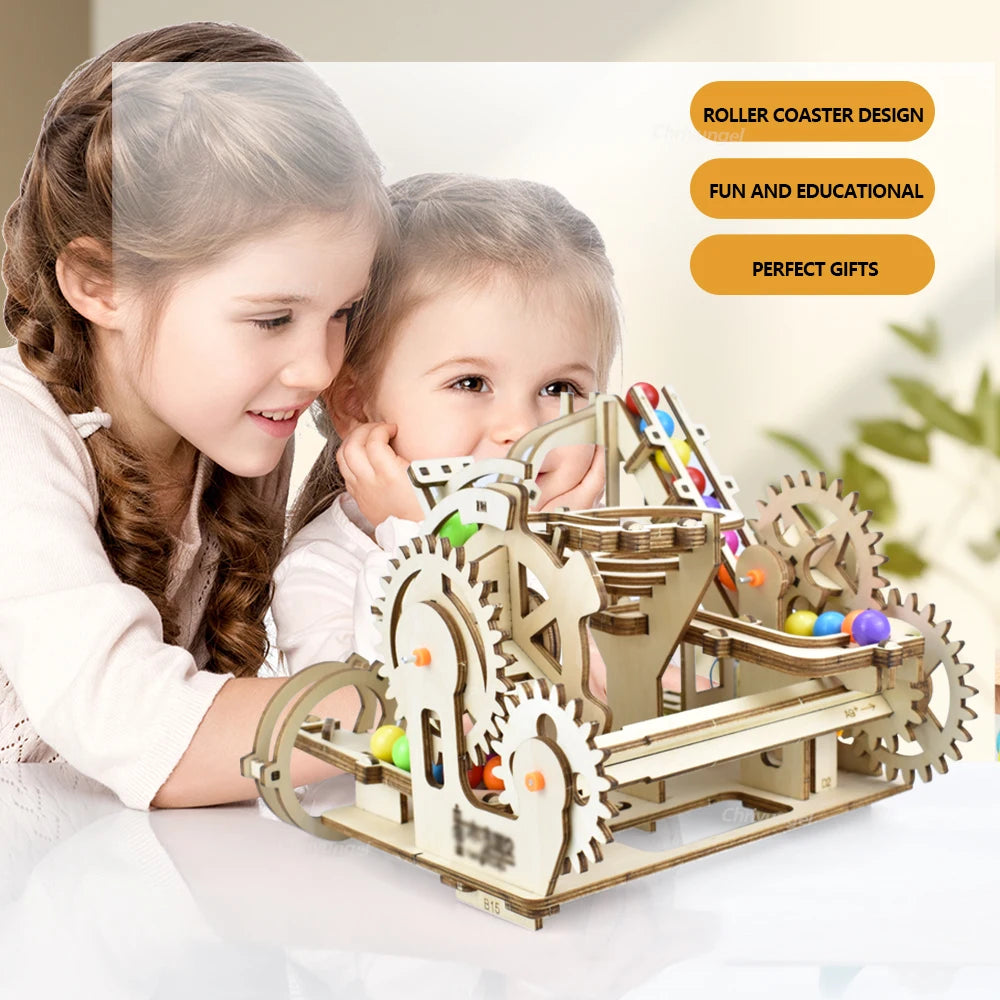 3D Wooden Puzzle Marble Run Set Electric Automatic Roller Coaster Model Building Kits STEAM Educational Toys Kids Adult Gifts