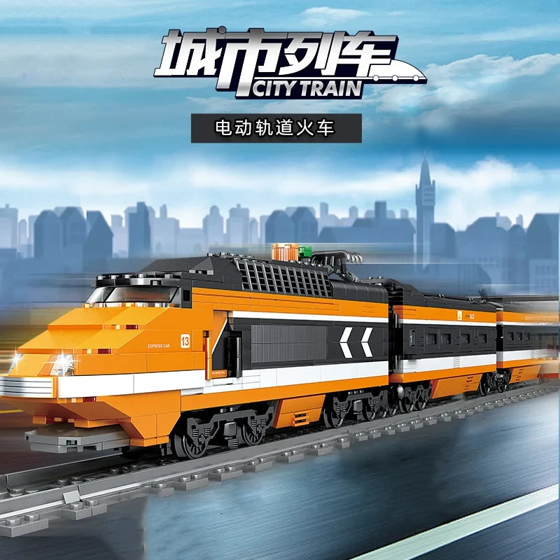 98223 1260pcs Technical Battery Powered Electric Sky High-speed Train Horizon Express 6 Dolls Building Block Toy
