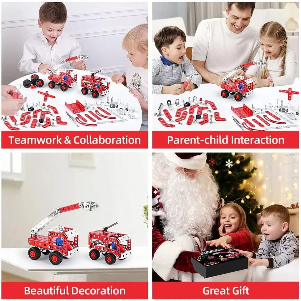 Stem Building Toys For Boys Age 8+,Erector Set Fire Trucks Series Model Kit,Assembly Toys For Kids,Metal Building Educational