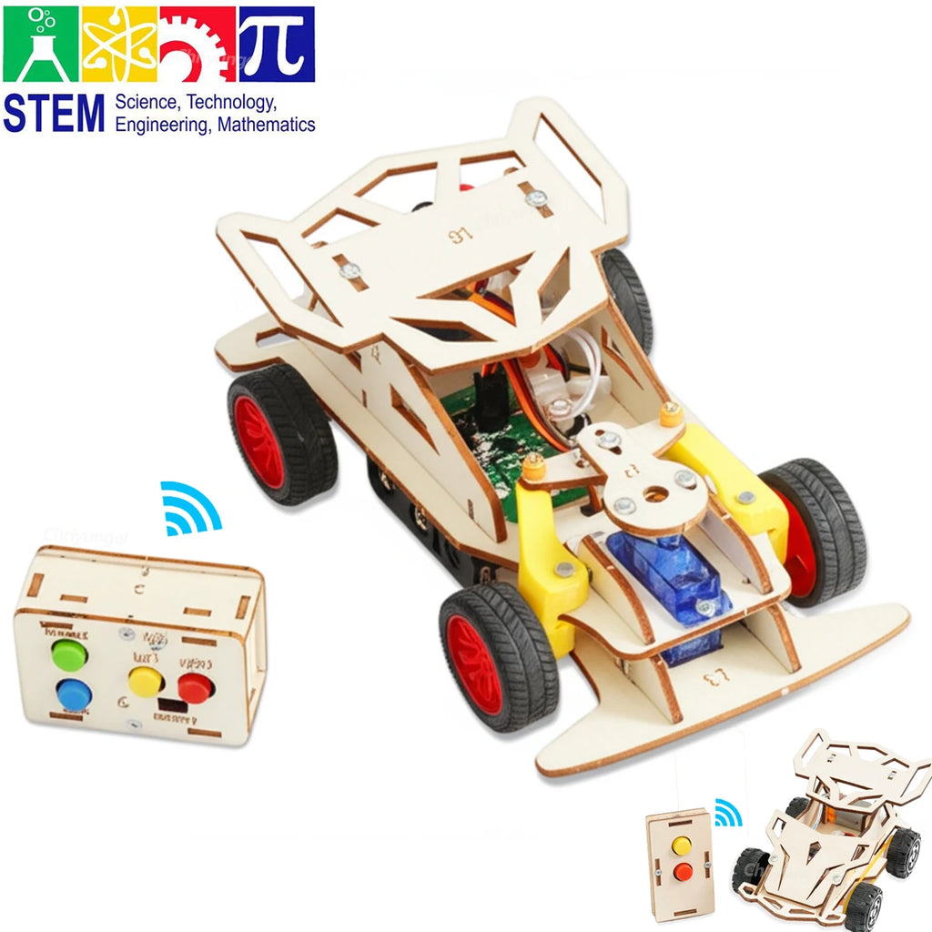 DIY Wooden Remote Control Car Mini Four-Wheel Drive Racing Car Science Experiment Kits STEM Educational Toy for Teen Kids Gifts