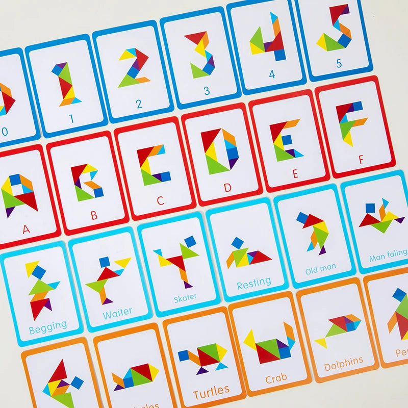 3D Wooden Tangram Jigsaw Puzzles Board Games Kids Montessori Educational Toys Children Kindergarten Geometric Shape Teaching Aid