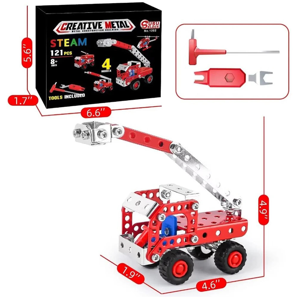 Stem Building Toys For Boys Age 8+,Erector Set Fire Trucks Series Model Kit,Assembly Toys For Kids,Metal Building Educational