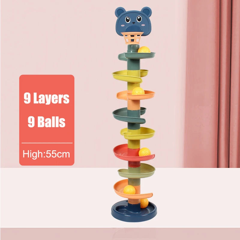 Montessori Kids Toys Rolling Ball Pile Tower Finger Skill Training Educational Game Rotating Stacking Track for +6 years old kid