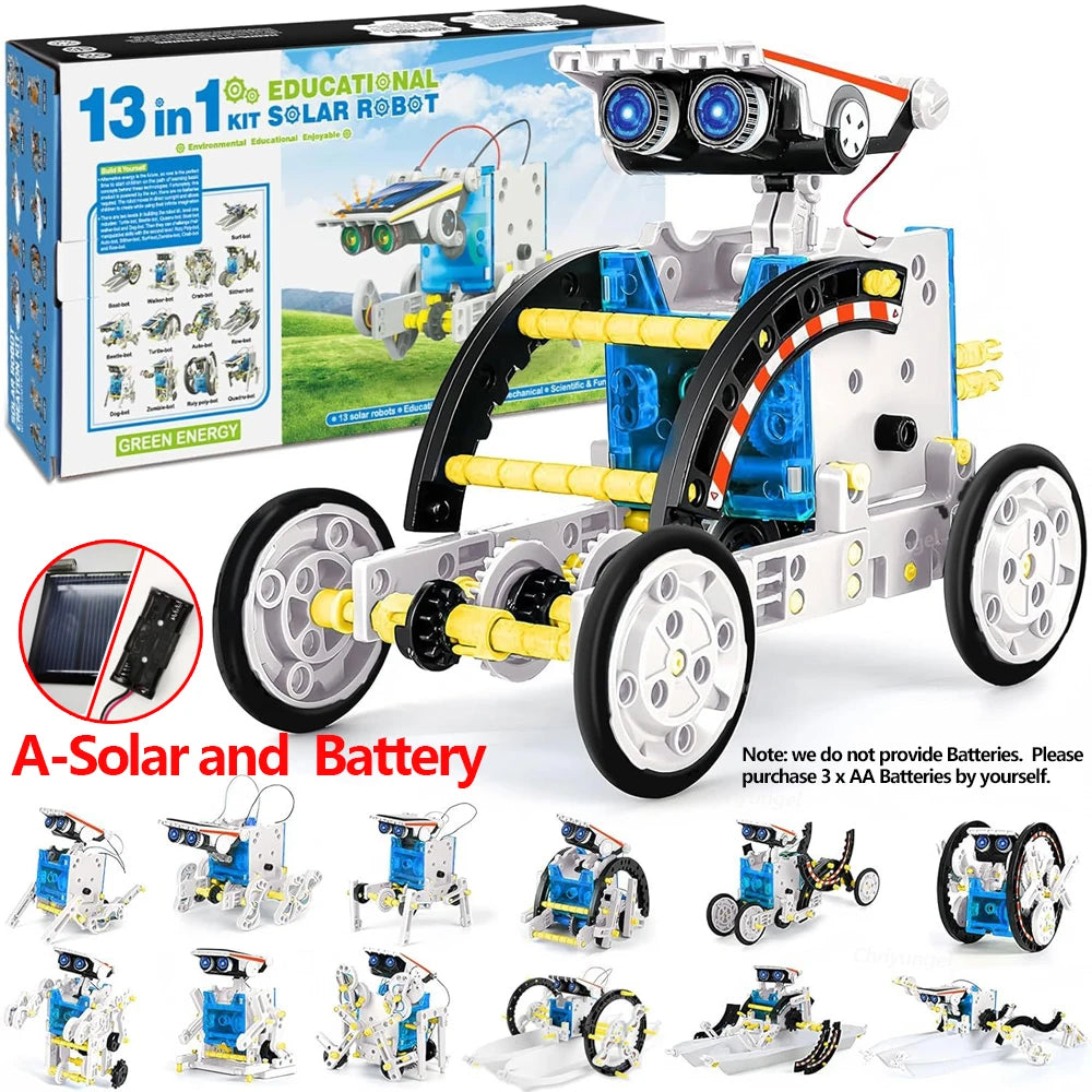 13-in-1 Solar Robot Kits DIY Assembling Science Experiment Kits STEM Educational Toys for Kids Age 8+ Solar Powered Robotic Set