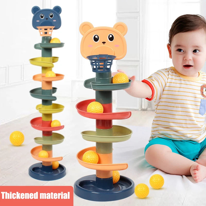 Montessori Kids Toys Rolling Ball Pile Tower Finger Skill Training Educational Game Rotating Stacking Track for +6 years old kid