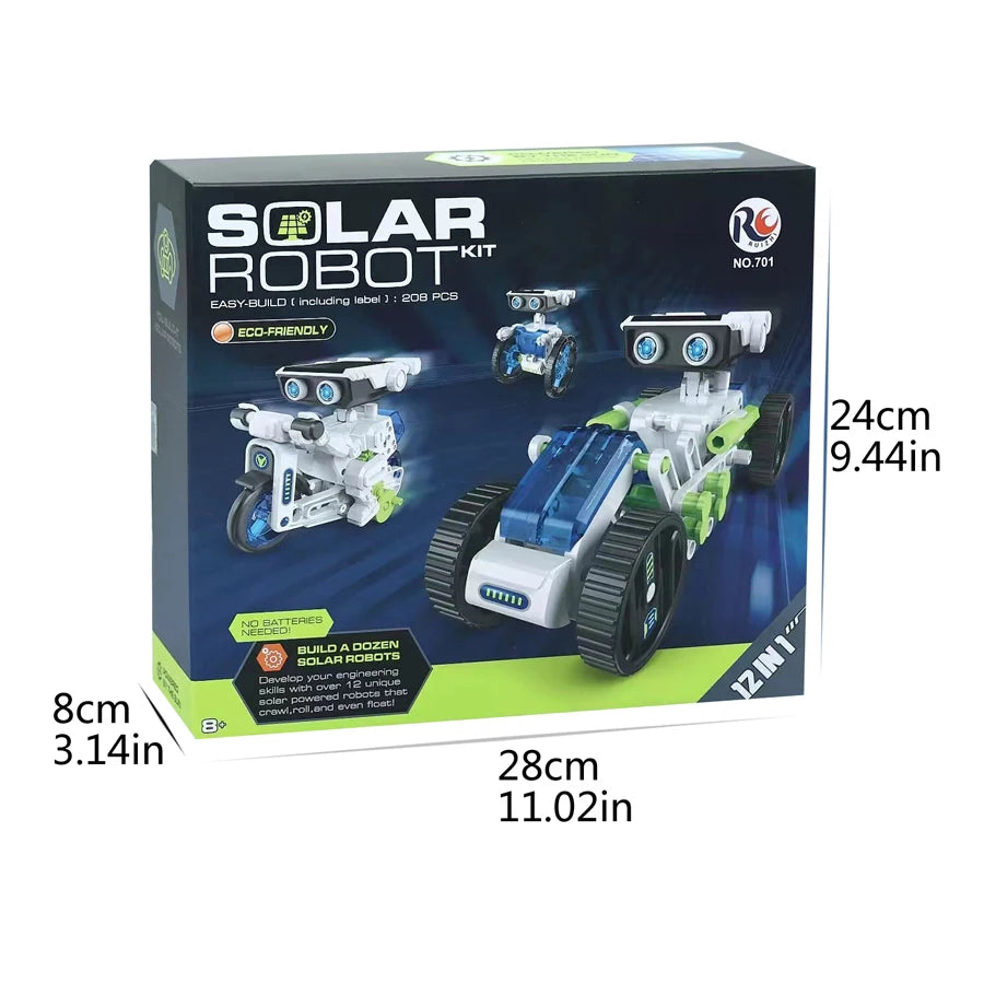 12 IN 1 STEM Solar Robot Kit Toy Boy Girl DIY Building Science Experiment Kids Building Electric Solar Robots Toys Birthday Gift