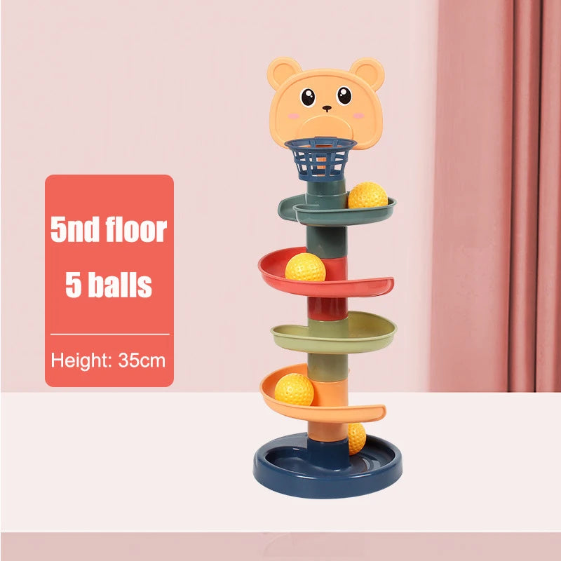 Montessori Kids Toys Rolling Ball Pile Tower Finger Skill Training Educational Game Rotating Stacking Track for +6 years old kid