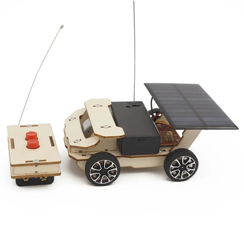 DIY Mini Solar Wireless Remote Control Car Toy Science Educational Toy Assembly RC Toys Wooden Car Vehicle Model For Kids