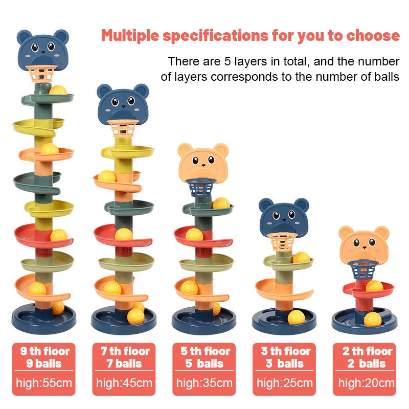 Montessori Kids Toys Rolling Ball Pile Tower Finger Skill Training Educational Game Rotating Stacking Track for +6 years old kid
