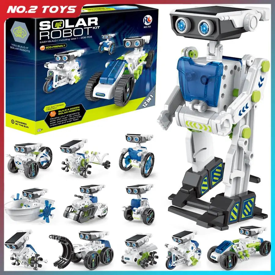 12 IN 1 STEM Solar Robot Kit Toy Boy Girl DIY Building Science Experiment Kids Building Electric Solar Robots Toys Birthday Gift