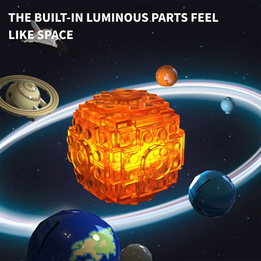 T5002 Rotating Electric Solar System Orbiter Building Blocks Toy Model Assembly Ornaments Children's Educational Toy Gift