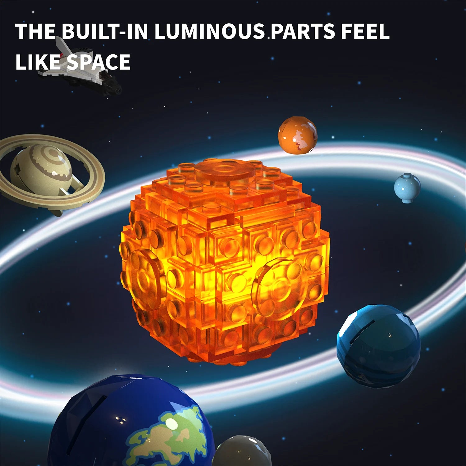 T5002 Rotating Electric Solar System Orbiter Building Blocks Toy Model Assembly Ornaments Children's Educational Toy Gift