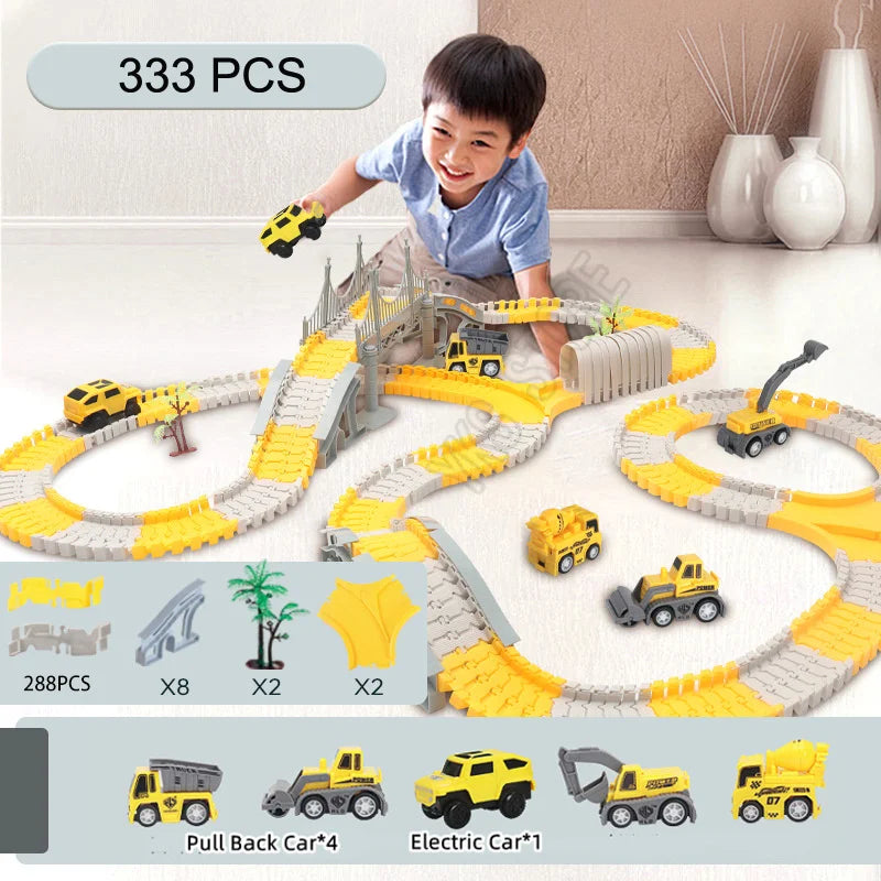 DIY Car Race Magic Rail Track Sets Brain Game Flexible Curved Creates Vehicles Toys Plastic Colored Railroad for Child's Gifts
