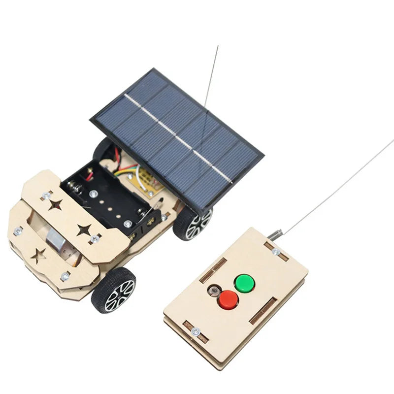 DIY Mini Solar Wireless Remote Control Car Toy Science Educational Toy Assembly RC Toys Wooden Car Vehicle Model For Kids