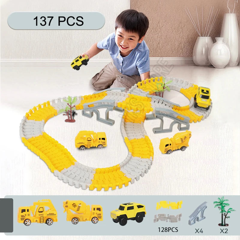 DIY Car Race Magic Rail Track Sets Brain Game Flexible Curved Creates Vehicles Toys Plastic Colored Railroad for Child's Gifts