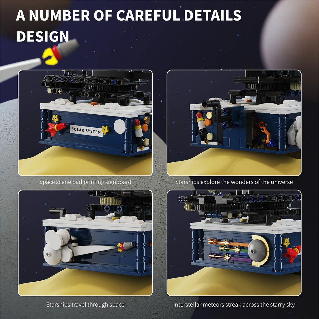 T5002 Rotating Electric Solar System Orbiter Building Blocks Toy Model Assembly Ornaments Children's Educational Toy Gift