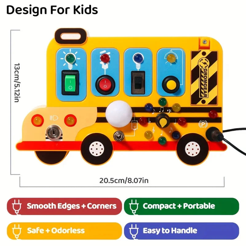 Interactive school bus learning toy with lights, switches and realistic engine sounds Sensory play for children 18 months and up