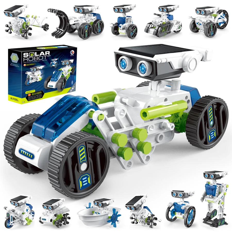 12 IN 1 STEM Solar Robot Kit Toy Boy Girl DIY Building Science Experiment Kids Building Electric Solar Robots Toys Birthday Gift