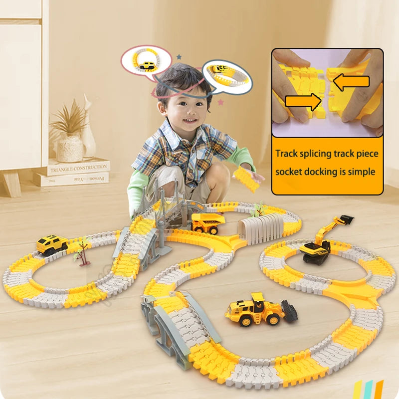DIY Car Race Magic Rail Track Sets Brain Game Flexible Curved Creates Vehicles Toys Plastic Colored Railroad for Child's Gifts