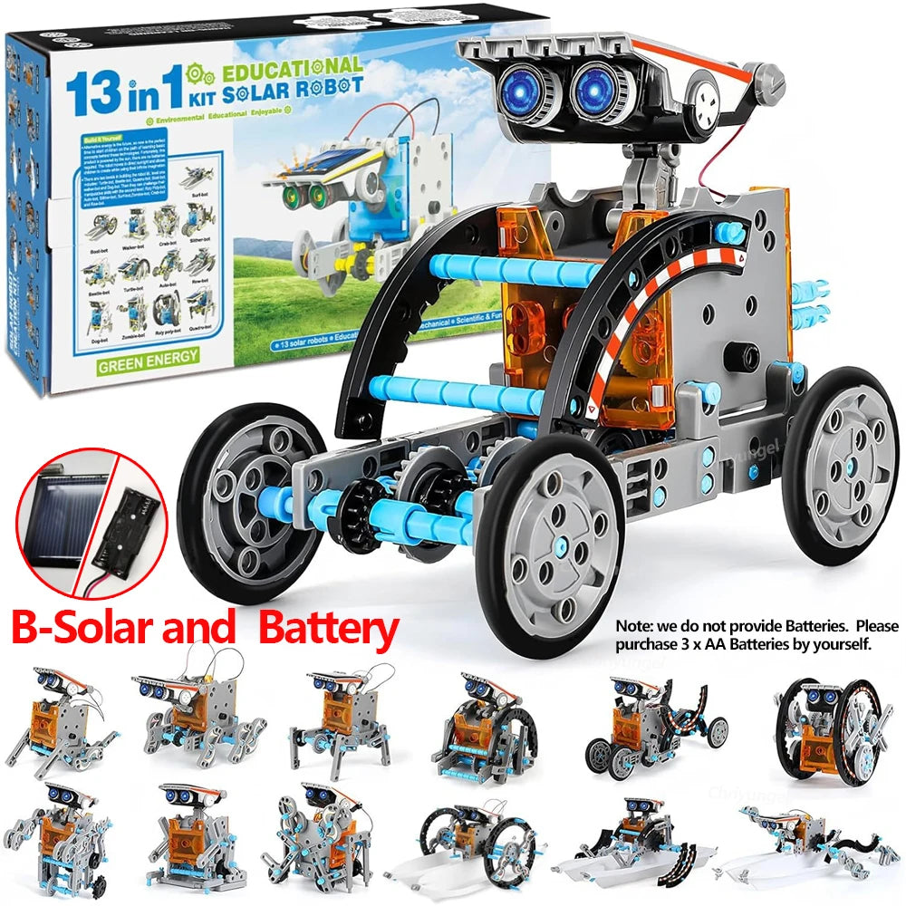 13-in-1 Solar Robot Kits DIY Assembling Science Experiment Kits STEM Educational Toys for Kids Age 8+ Solar Powered Robotic Set