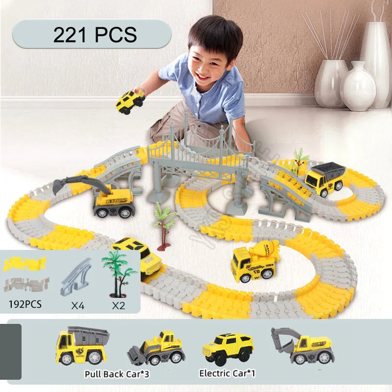 DIY Car Race Magic Rail Track Sets Brain Game Flexible Curved Creates Vehicles Toys Plastic Colored Railroad for Child's Gifts