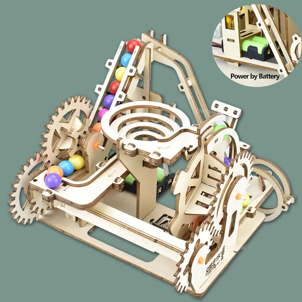 3D Wooden Puzzle Marble Run Set Electric Automatic Roller Coaster Model Building Kits STEAM Educational Toys Kids Adult Gifts