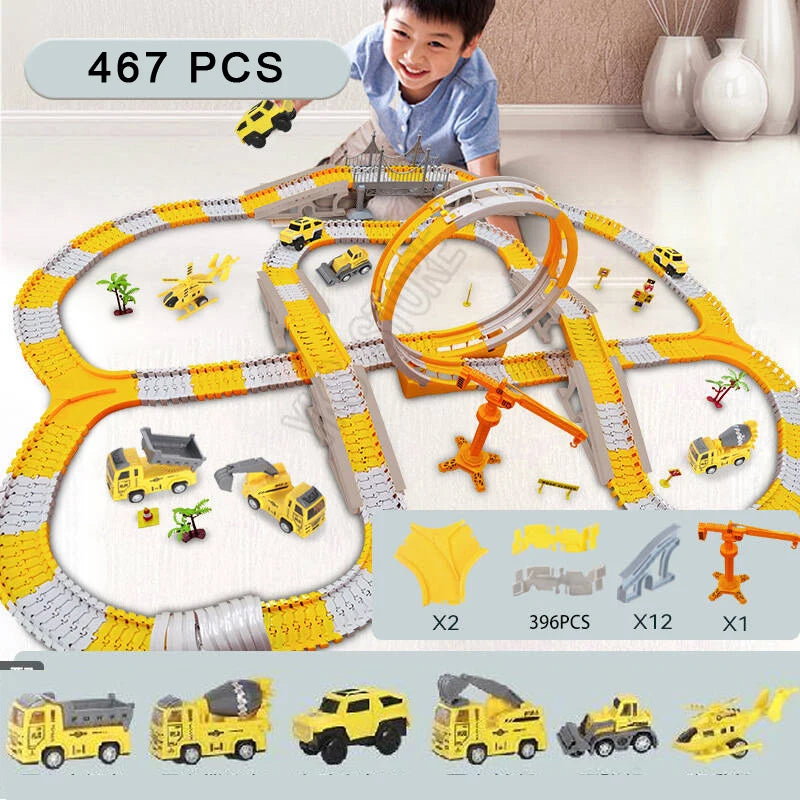 DIY Car Race Magic Rail Track Sets Brain Game Flexible Curved Creates Vehicles Toys Plastic Colored Railroad for Child's Gifts