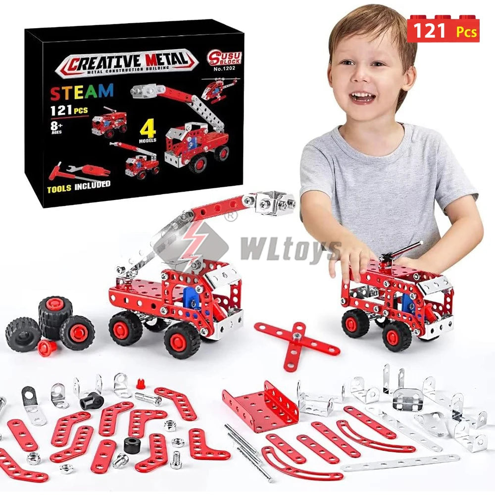 Stem Building Toys For Boys Age 8+,Erector Set Fire Trucks Series Model Kit,Assembly Toys For Kids,Metal Building Educational