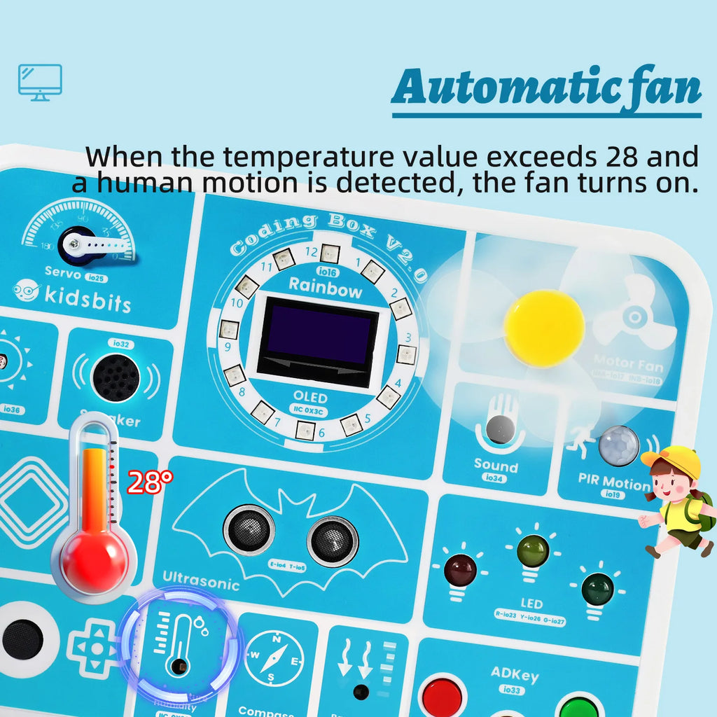 Kidsbits ESP32 Coding Box V2.0 Sensor Education Kit For Arduino ESP32 MicroBlocks&Micropython Programming Kids STEAM Programming