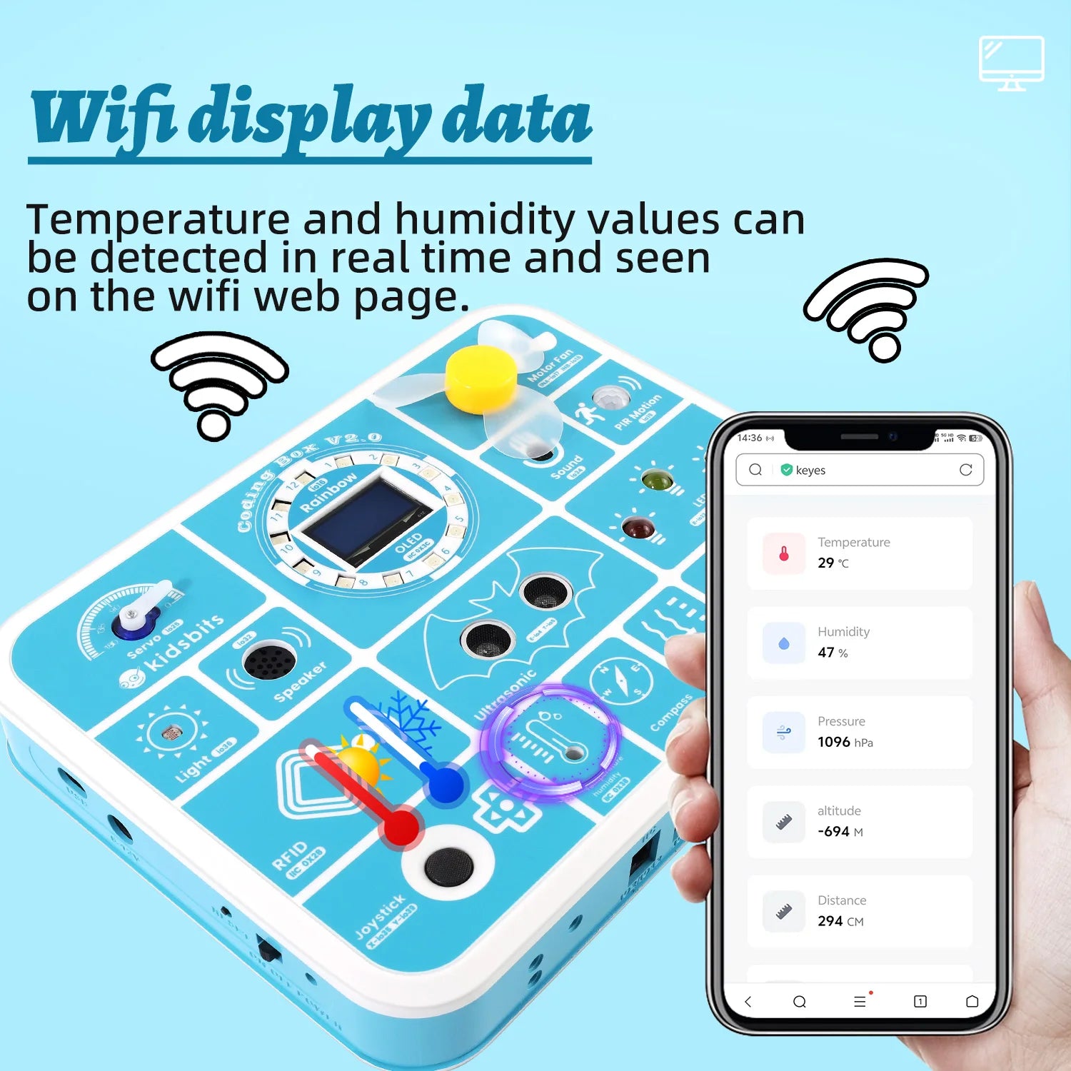 Kidsbits ESP32 Coding Box V2.0 Sensor Education Kit For Arduino ESP32 MicroBlocks&Micropython Programming Kids STEAM Programming