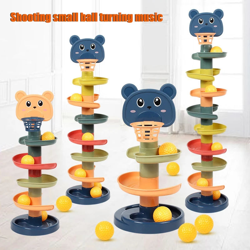 Montessori Kids Toys Rolling Ball Pile Tower Finger Skill Training Educational Game Rotating Stacking Track for +6 years old kid