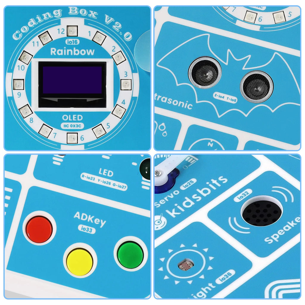 Kidsbits ESP32 Coding Box V2.0 Sensor Education Kit For Arduino ESP32 MicroBlocks&Micropython Programming Kids STEAM Programming