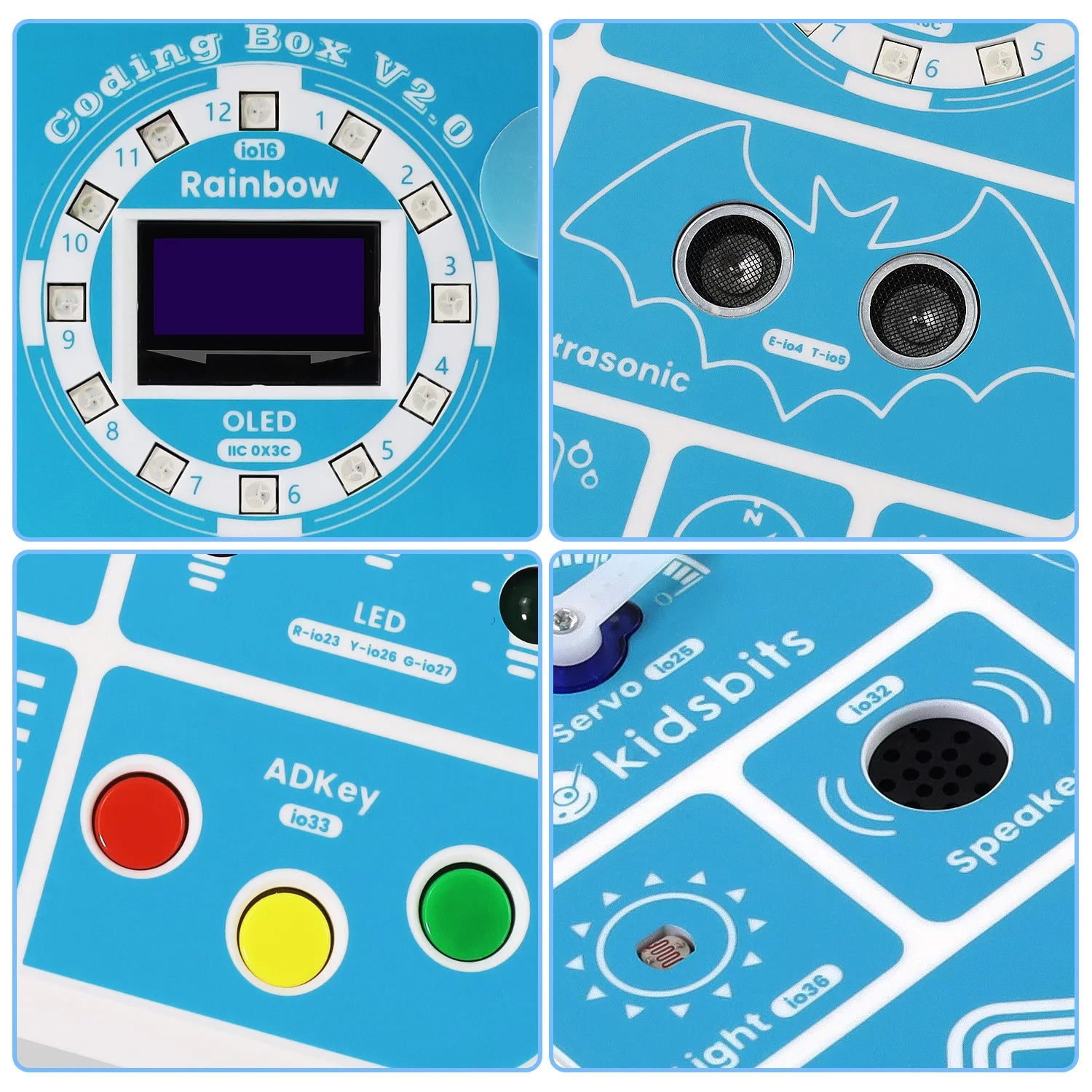 Kidsbits ESP32 Coding Box V2.0 Sensor Education Kit For Arduino ESP32 MicroBlocks&Micropython Programming Kids STEAM Programming