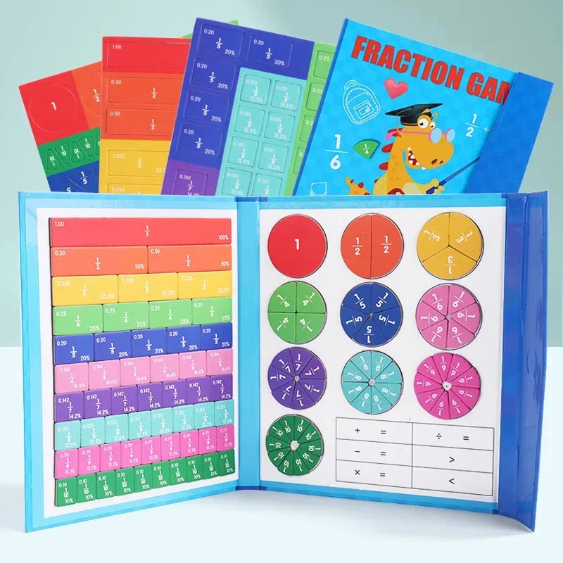 Fraction Learning Math Toy Magnetic Arithmetic Teaching Aids Wooden Book Educational Toys for Children Christmas Gift