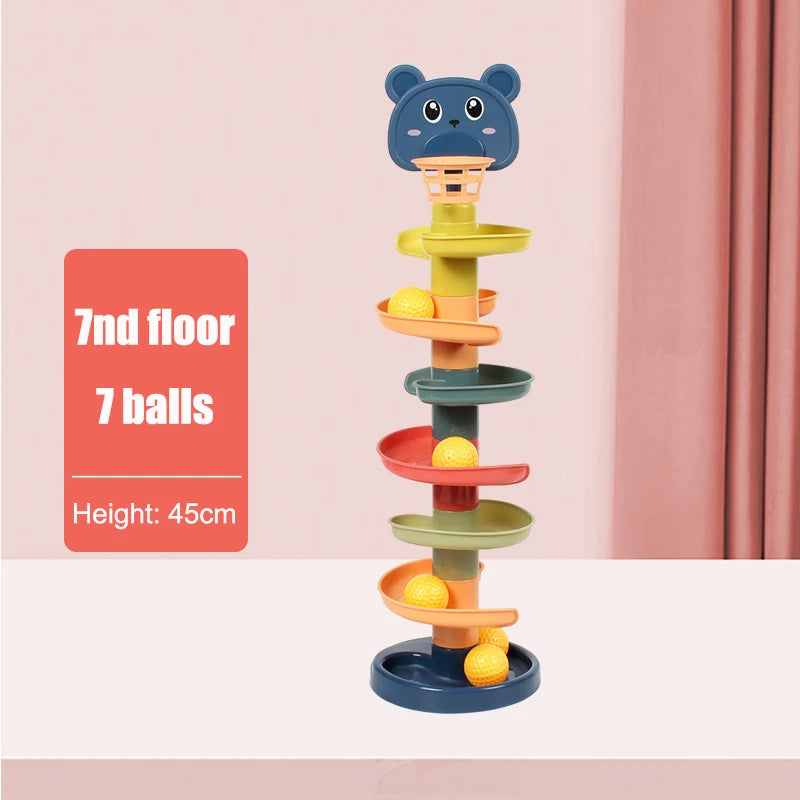 Montessori Kids Toys Rolling Ball Pile Tower Finger Skill Training Educational Game Rotating Stacking Track for +6 years old kid