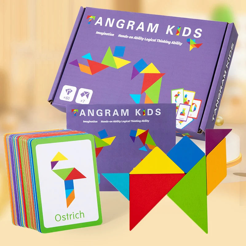 3D Wooden Tangram Jigsaw Puzzles Board Games Kids Montessori Educational Toys Children Kindergarten Geometric Shape Teaching Aid